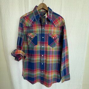 NWT POLO Madras Plaid Western Style Shirt, Size: M